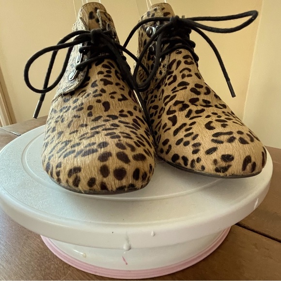 Kate & Mel Horsehair Leopard Print Hidden Wedge Booties 8 - Picture 5 of 9